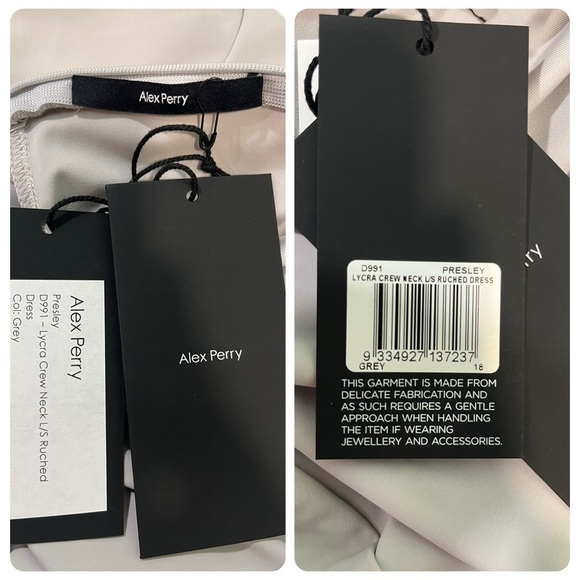 ALEX PERRY Presley dress midi grey silver 14 ruched stretch knit formal NWT NEW - Picture 15 of 15